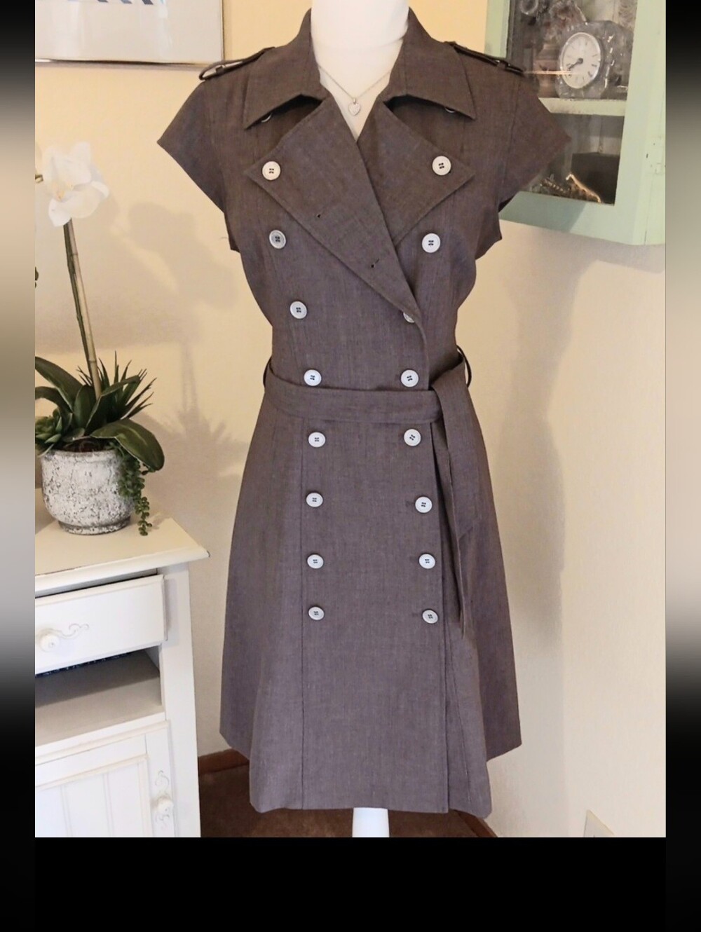 Calvin Klein Classic Double-Breasted  Trench Dress with Belt. Career.